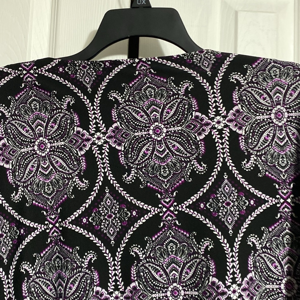 PRETTY Roz & Ali stretch Purple Black & white Short Sleeve top blouse shirt  3X - Picture 7 of 12